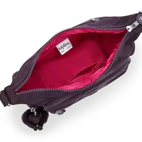Kipling Gabbie Small Crossbody Bag Plum Purple Adjustable Strap Nylon Purse - Picture 4 of 6